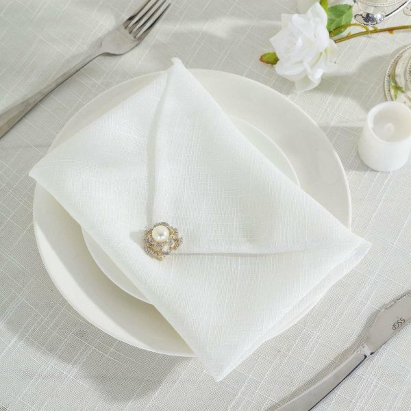 Burlap  |  5 Pack White Slubby Textured Cloth Dinner Napkins, Wrinkle Resistant Linen 20″x20″