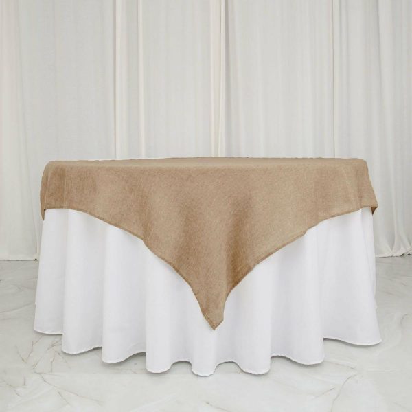 Burlap & Lace |  54″ Natural Jute Seamless Faux Burlap Square Table Overlay Boho Chic Table Linen