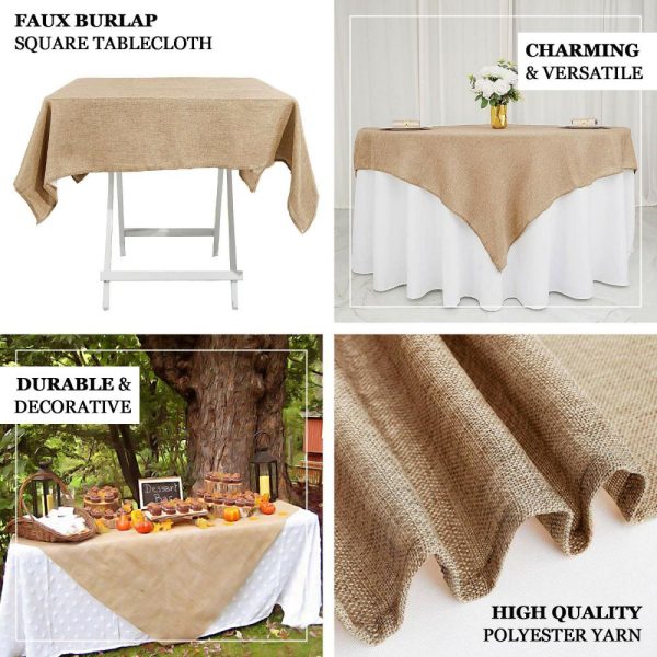 Burlap & Lace |  54″ Natural Jute Seamless Faux Burlap Square Table Overlay Boho Chic Table Linen