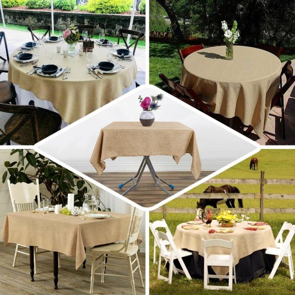 Burlap & Lace |  54″ Natural Jute Seamless Faux Burlap Square Table Overlay Boho Chic Table Linen