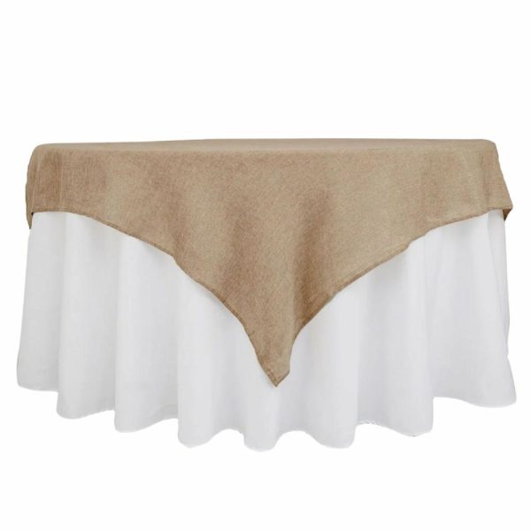 Burlap & Lace |  54″ Natural Jute Seamless Faux Burlap Square Table Overlay Boho Chic Table Linen