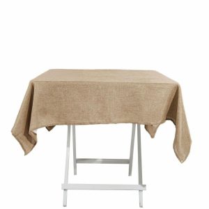 Burlap & Lace |  54″ Natural Jute Seamless Faux Burlap Square Tablecloth Boho Chic Table Linen