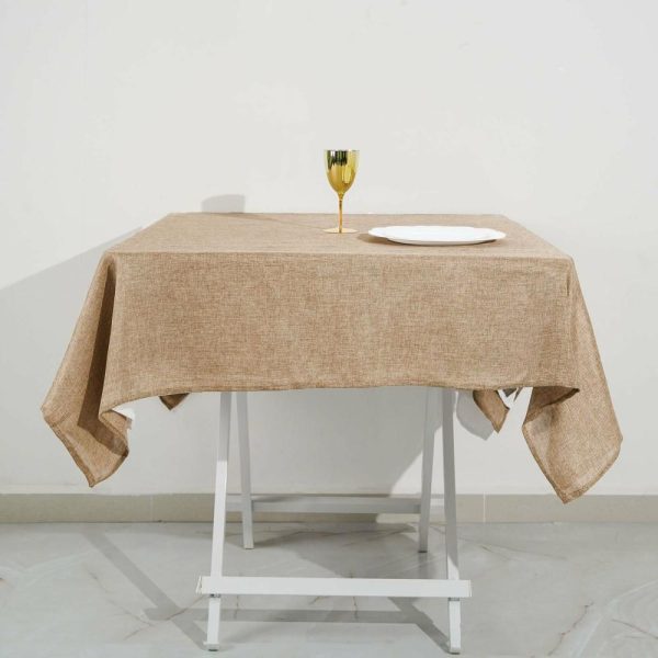 Burlap & Lace |  54″ Natural Jute Seamless Faux Burlap Square Tablecloth Boho Chic Table Linen