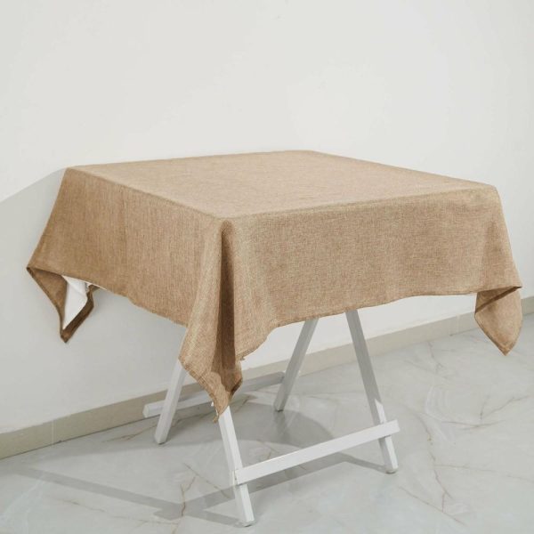 Burlap & Lace |  54″ Natural Jute Seamless Faux Burlap Square Tablecloth Boho Chic Table Linen