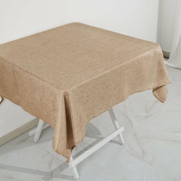 Burlap & Lace |  54″ Natural Jute Seamless Faux Burlap Square Tablecloth Boho Chic Table Linen