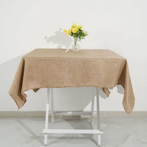 Burlap & Lace |  54″ Natural Jute Seamless Faux Burlap Square Tablecloth Boho Chic Table Linen