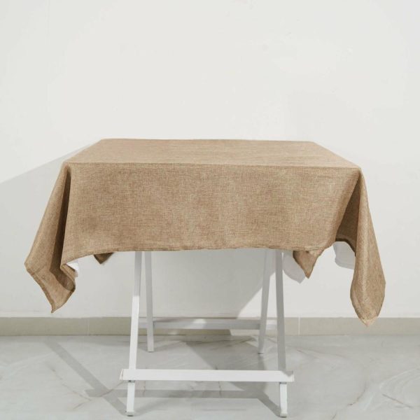 Burlap & Lace |  54″ Natural Jute Seamless Faux Burlap Square Tablecloth Boho Chic Table Linen