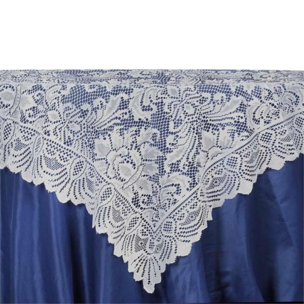 Burlap & Lace |  54″x54″ Ivory Victorian Lace Square Table Overlay