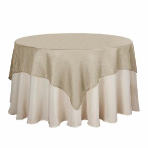 Burlap & Lace |  72″x72″ Beige Slubby Textured Linen Square Table Overlay, Wrinkle Resistant Polyester Tablecloth Topper