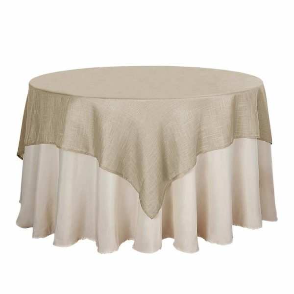 Burlap & Lace |  72″x72″ Beige Slubby Textured Linen Square Table Overlay, Wrinkle Resistant Polyester Tablecloth Topper