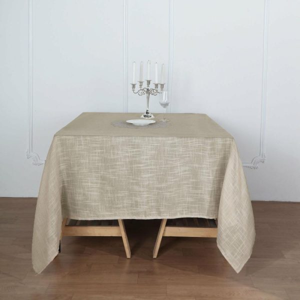 Burlap & Lace |  72″x72″ Beige Slubby Textured Linen Square Table Overlay, Wrinkle Resistant Polyester Tablecloth Topper