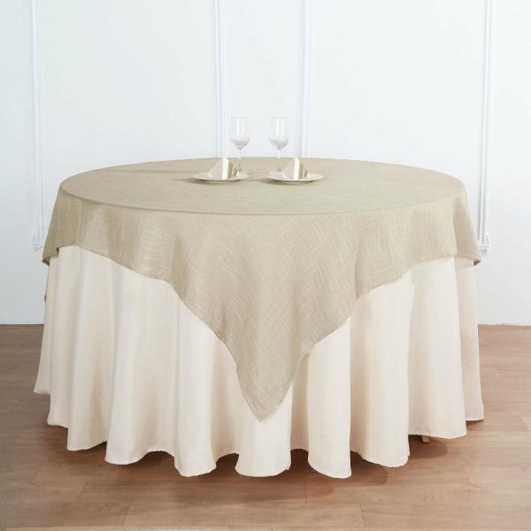 Burlap & Lace |  72″x72″ Beige Slubby Textured Linen Square Table Overlay, Wrinkle Resistant Polyester Tablecloth Topper