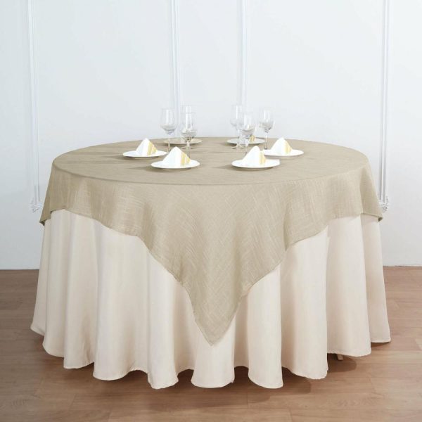 Burlap & Lace |  72″x72″ Beige Slubby Textured Linen Square Table Overlay, Wrinkle Resistant Polyester Tablecloth Topper