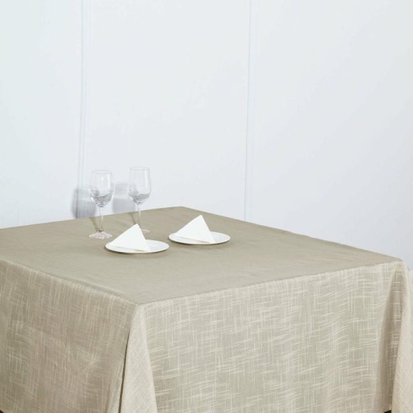 Burlap & Lace |  72″x72″ Beige Slubby Textured Linen Square Table Overlay, Wrinkle Resistant Polyester Tablecloth Topper