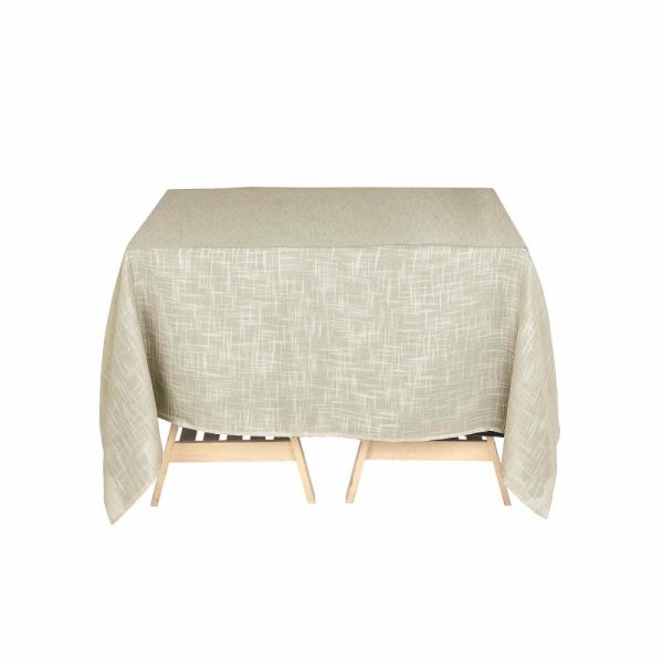 Burlap & Lace |  72″x72″ Beige Slubby Textured Linen Square Table Overlay, Wrinkle Resistant Polyester Tablecloth Topper