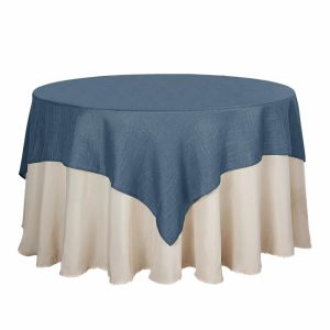 Burlap & Lace |  72″x72″ Blue Slubby Textured Linen Square Table Overlay, Wrinkle Resistant Polyester Tablecloth Topper