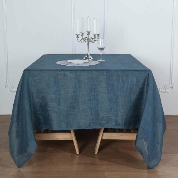 Burlap & Lace |  72″x72″ Blue Slubby Textured Linen Square Table Overlay, Wrinkle Resistant Polyester Tablecloth Topper