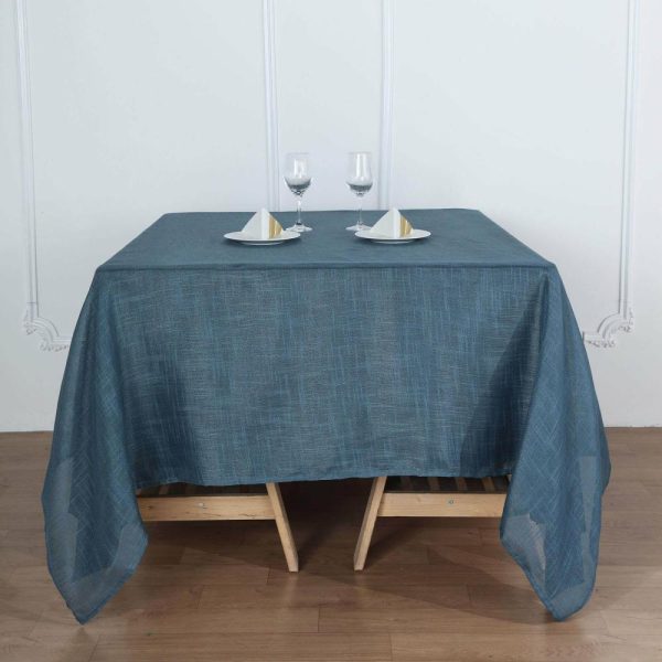 Burlap & Lace |  72″x72″ Blue Slubby Textured Linen Square Table Overlay, Wrinkle Resistant Polyester Tablecloth Topper