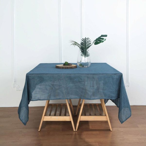 Burlap & Lace |  72″x72″ Blue Slubby Textured Linen Square Table Overlay, Wrinkle Resistant Polyester Tablecloth Topper