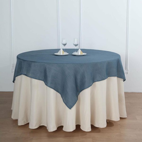 Burlap & Lace |  72″x72″ Blue Slubby Textured Linen Square Table Overlay, Wrinkle Resistant Polyester Tablecloth Topper