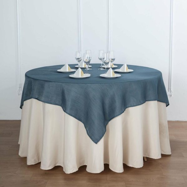 Burlap & Lace |  72″x72″ Blue Slubby Textured Linen Square Table Overlay, Wrinkle Resistant Polyester Tablecloth Topper