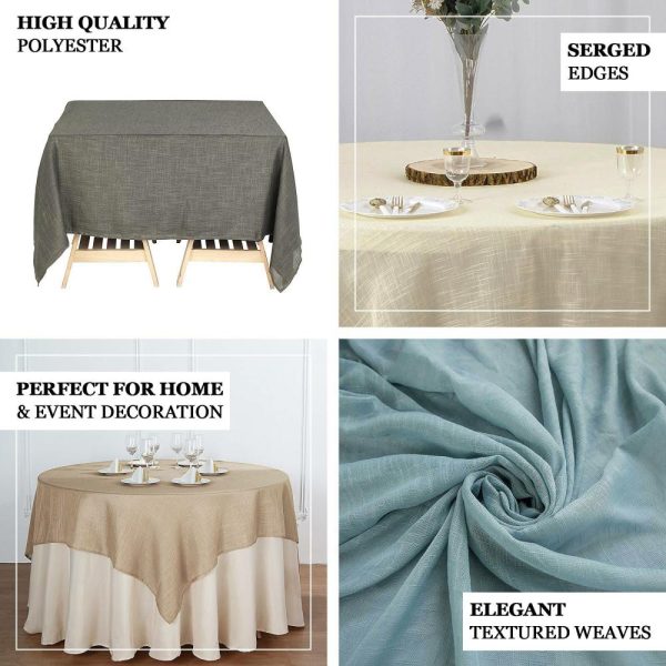 Burlap & Lace |  72″x72″ Blue Slubby Textured Linen Square Table Overlay, Wrinkle Resistant Polyester Tablecloth Topper