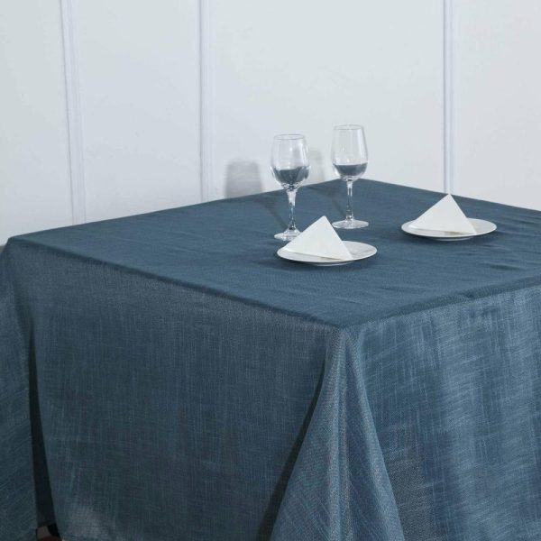 Burlap & Lace |  72″x72″ Blue Slubby Textured Linen Square Table Overlay, Wrinkle Resistant Polyester Tablecloth Topper