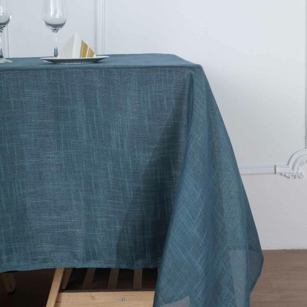 Burlap & Lace |  72″x72″ Blue Slubby Textured Linen Square Table Overlay, Wrinkle Resistant Polyester Tablecloth Topper