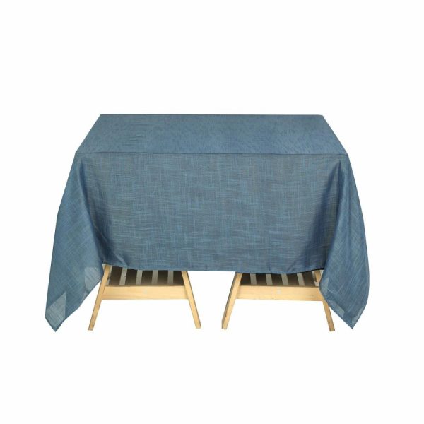 Burlap & Lace |  72″x72″ Blue Slubby Textured Linen Square Table Overlay, Wrinkle Resistant Polyester Tablecloth Topper