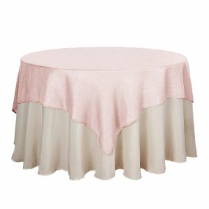 Burlap & Lace |  72″x72″ Blush Slubby Textured Linen Square Table Overlay, Wrinkle Resistant Polyester Tablecloth Topper