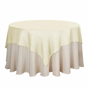 Burlap & Lace |  72″x72″ Ivory Slubby Textured Linen Square Table Overlay, Wrinkle Resistant Polyester Tablecloth Topper