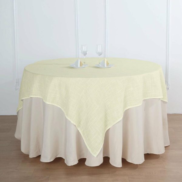 Burlap & Lace |  72″x72″ Ivory Slubby Textured Linen Square Table Overlay, Wrinkle Resistant Polyester Tablecloth Topper