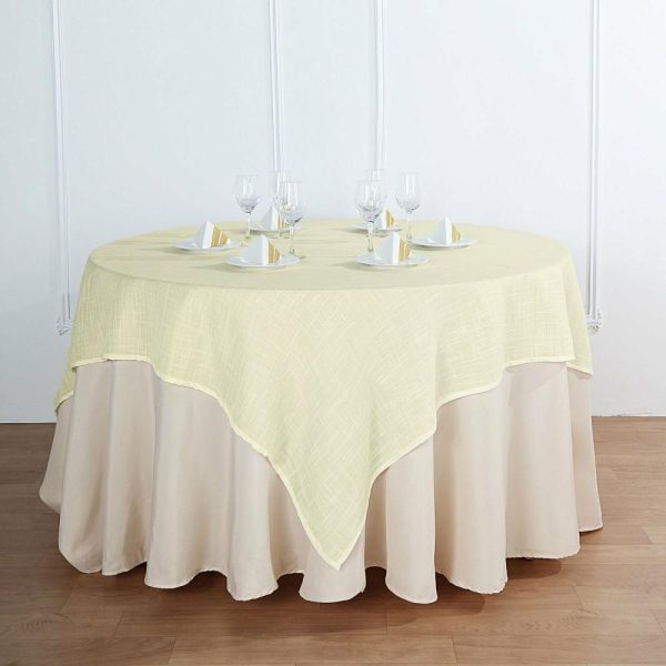 Burlap & Lace |  72″x72″ Ivory Slubby Textured Linen Square Table Overlay, Wrinkle Resistant Polyester Tablecloth Topper