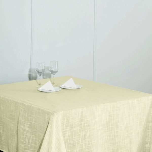 Burlap & Lace |  72″x72″ Ivory Slubby Textured Linen Square Table Overlay, Wrinkle Resistant Polyester Tablecloth Topper