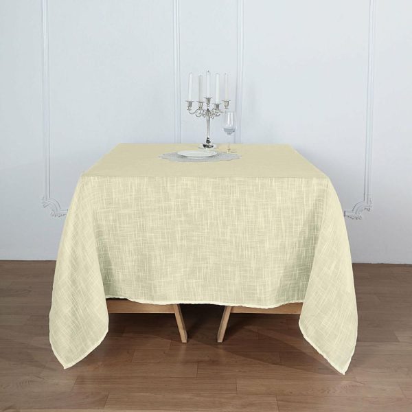 Burlap & Lace |  72″x72″ Ivory Slubby Textured Linen Square Table Overlay, Wrinkle Resistant Polyester Tablecloth Topper