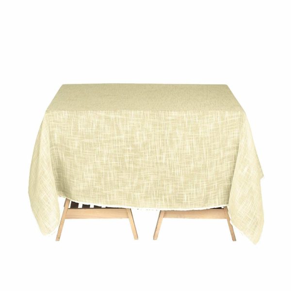 Burlap & Lace |  72″x72″ Ivory Slubby Textured Linen Square Table Overlay, Wrinkle Resistant Polyester Tablecloth Topper