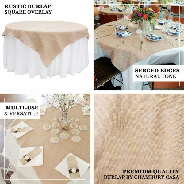 Burlap & Lace |  72″x72″ Natural Authentic Rustic Burlap Jute Square Table Overlay