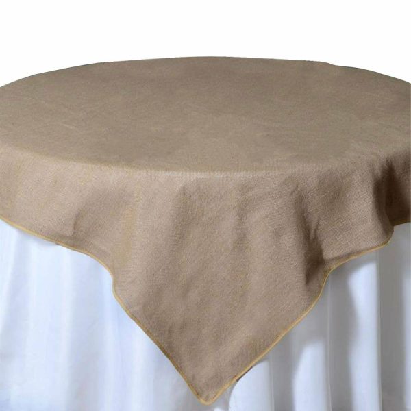 Burlap & Lace |  72″x72″ Natural Authentic Rustic Burlap Jute Square Table Overlay