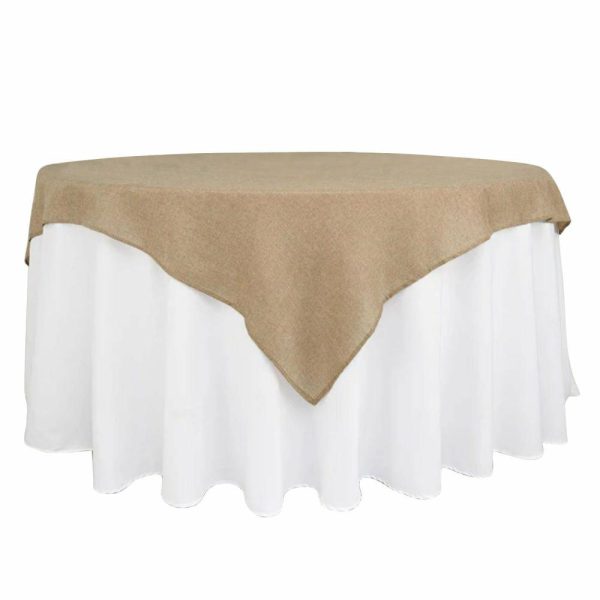 Burlap & Lace |  72″x72″ Natural Faux Jute Burlap Square Table Overlay, Boho Chic Linen Tablecloth Topper