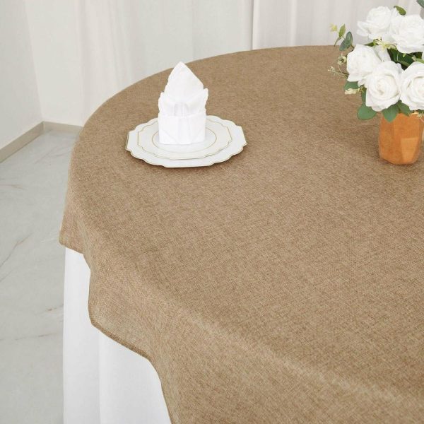 Burlap & Lace |  72″x72″ Natural Faux Jute Burlap Square Table Overlay, Boho Chic Linen Tablecloth Topper