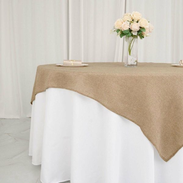 Burlap & Lace |  72″x72″ Natural Faux Jute Burlap Square Table Overlay, Boho Chic Linen Tablecloth Topper