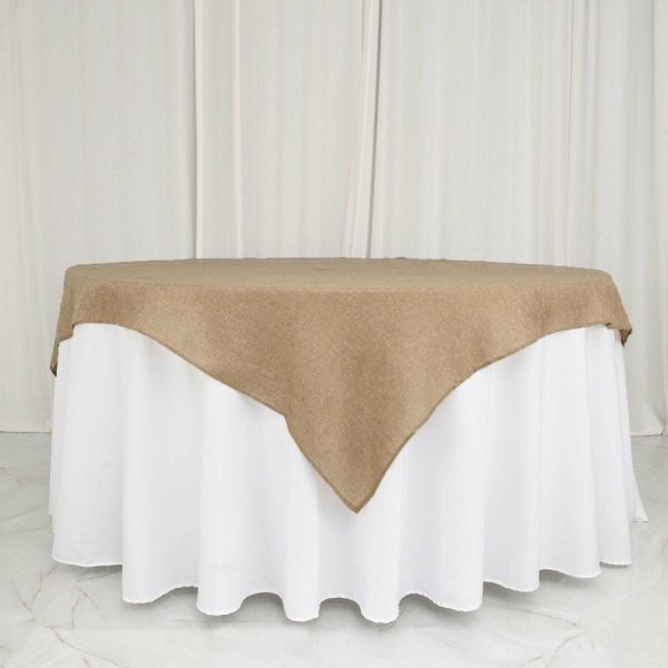 Burlap & Lace |  72″x72″ Natural Faux Jute Burlap Square Table Overlay, Boho Chic Linen Tablecloth Topper