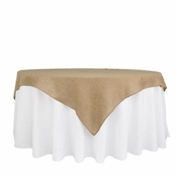 Burlap & Lace |  72″x72″ Natural Faux Jute Burlap Square Table Overlay, Boho Chic Linen Tablecloth Topper