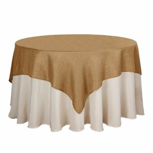 Burlap & Lace |  72″x72″ Natural Slubby Textured Linen Square Table Overlay, Wrinkle Resistant Polyester Tablecloth Topper