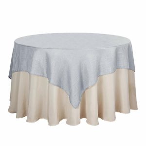 Burlap & Lace |  72″x72″ Silver Slubby Textured Linen Square Table Overlay, Wrinkle Resistant Polyester Tablecloth Topper