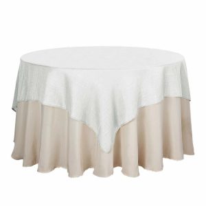 Burlap & Lace |  72″x72″ White Slubby Textured Linen Square Table Overlay, Wrinkle Resistant Polyester Tablecloth Topper