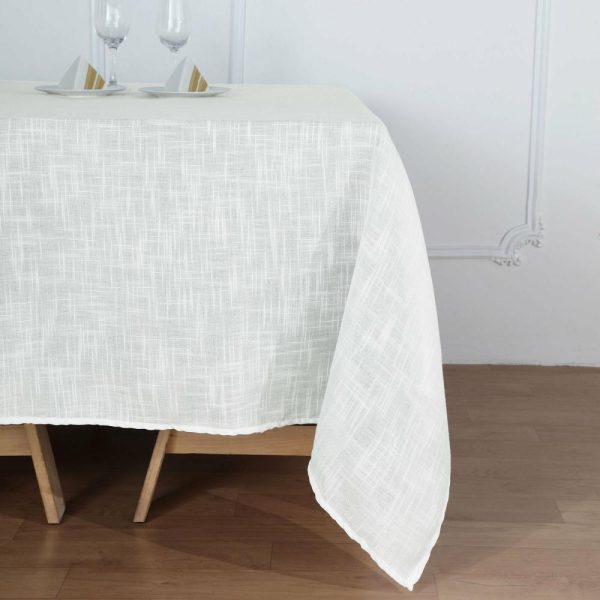 Burlap & Lace |  72″x72″ White Slubby Textured Linen Square Table Overlay, Wrinkle Resistant Polyester Tablecloth Topper