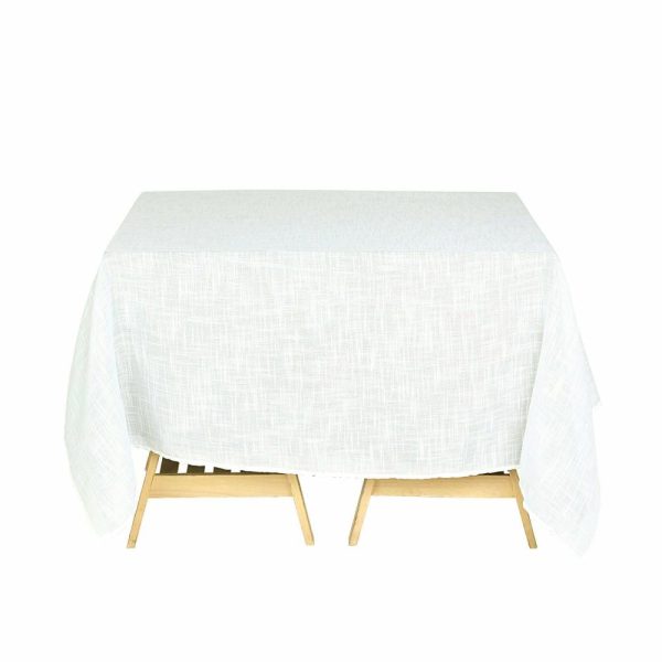 Burlap & Lace |  72″x72″ White Slubby Textured Linen Square Table Overlay, Wrinkle Resistant Polyester Tablecloth Topper