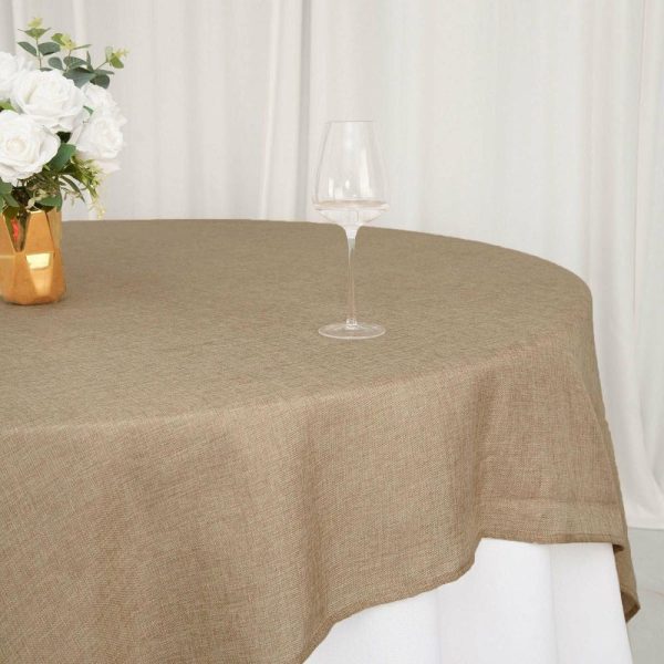 Burlap & Lace |  90″x90″ Natural Boho Chic Faux Burlap Jute Square Table Overlay