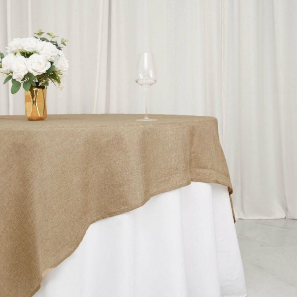 Burlap & Lace |  90″x90″ Natural Boho Chic Faux Burlap Jute Square Table Overlay